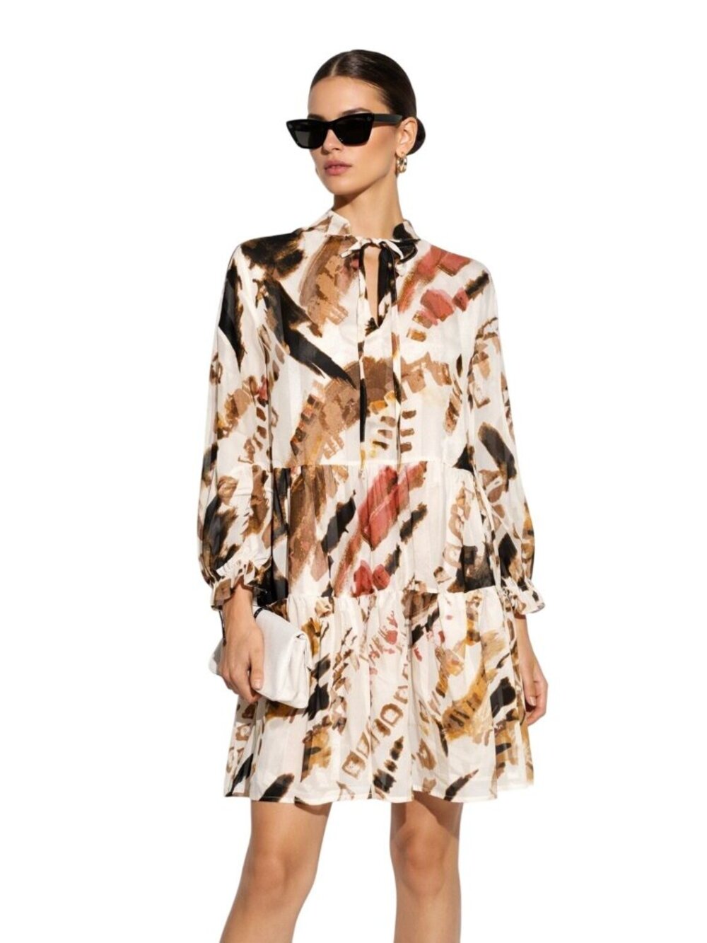 NWT Beulah Style Modern Tiered Abstract Empire Dress Balloon Slve Women S Boho